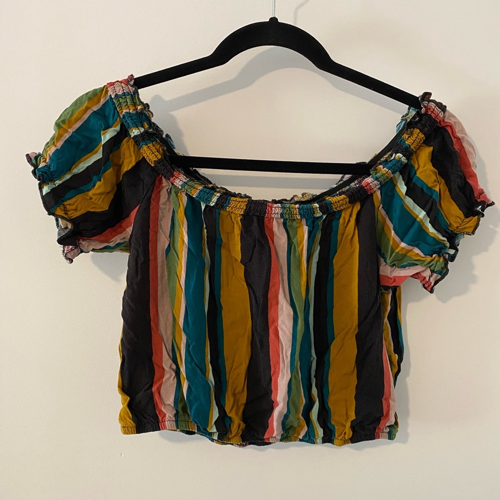 Ten Sixty Sherman Multicolored Striped Off-Shoulder Crop Top